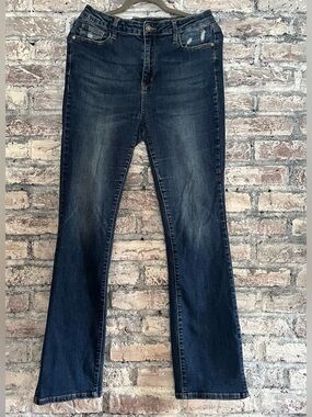 Judy Blue 13/31 Stretch Flare Slim Boot Cut Jeans in Dark Blue Smoke/pet free